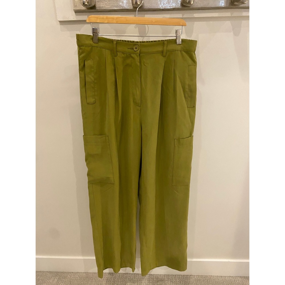 Steve Madden Womens XL Olive Green High Waisted Pleated Cargo Wide Leg Pants